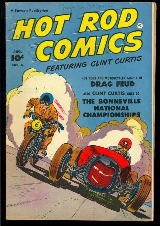 Hot Rod Comics 4 Pre - Code Golden Age Racing Sports Fawcett 1952 Vg,
