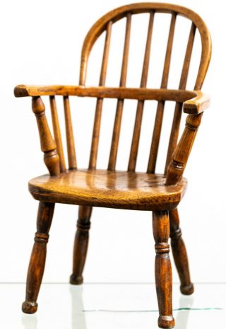 Antique 19th Century Child ' s Children ' s Stick Back Windsor Chair - Doll / Teddy 2