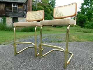 Pair Vintage Minty Bar Kitchen Upholstered Mid Century Modern Cesca Style Stools
