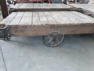 Antique Lineberry Factory Industrial Cart Rail Road Coffee Table (set Of 4)