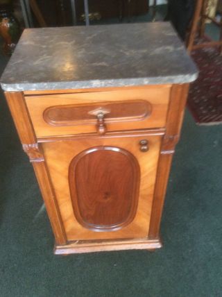 Victorian Marble Top Walnut Night Stand End Table With Drawer And Door