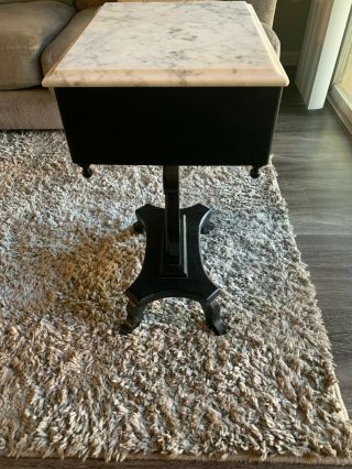 Vintage Mahogany Lyre Base Marble Table End Table / Side Table (bm)