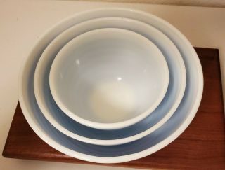 Vintage Pyrex Blue Striped Mixing Nesting Bowl Set, 3