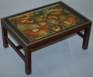 Stunning Solid Wood Campaign Map Antique Style Coffee Table Brass Detailing