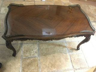 Antique 1900 - 1950 Coffee Table - French Carved Solid Mahogany Wood W Glass Top
