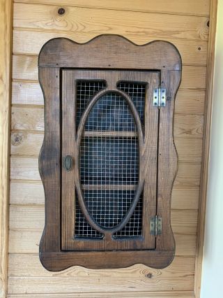 Antique Vintage Wood Wall Mount Cabinet Display Case Cabinet