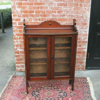 2/3 Payment English Oak Arts & Crafts Glass Door Bookcase / Display Cabinet