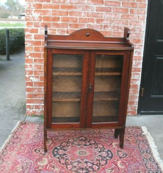2/3 payment English Oak Arts & Crafts Glass Door Bookcase / Display Cabinet 2