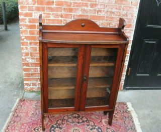 2/3 payment English Oak Arts & Crafts Glass Door Bookcase / Display Cabinet 3