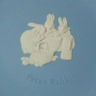 Blue Wedgwood Jasperware Peter Rabbit Plate 5 Inches White on Pale Blue 2