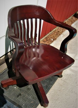 Vintage W.  H.  Gunlocke Styled Banker Swivel Office Chair W/ Wood Seat
