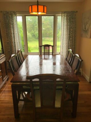 Expanding Real Wood Dining Table And Chairs And China Cabinet - Set For 6