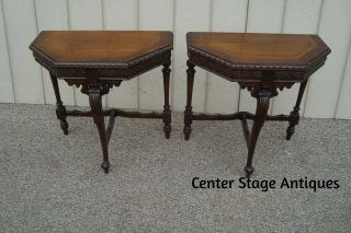 60889 Pair Inlaid Walnut Lamp Table Stands Nightstands