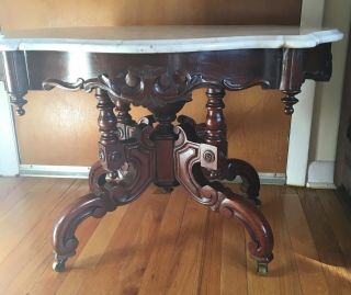 Eastlake Carved Walnut And Marble Top Coffeetable - Gorgeous -