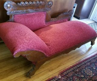 Antique 1880s Victorian Eastlake Fainting Couch,  Chaise Lounge,  Upholstery