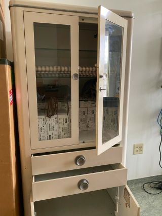 Antique Metal And Glass Doctor/dental Cabinet 2 Cabinets (locking) 2 Drawers,