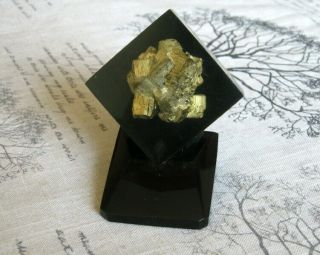 Iron Stone Mineral Ore Built Lucite Paperweight W/ Deco Stand