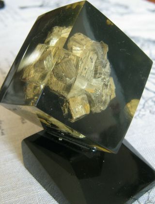 Iron stone Mineral Ore built Lucite Paperweight w/ deco stand 2