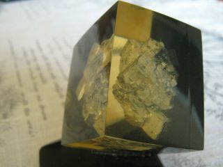 Iron stone Mineral Ore built Lucite Paperweight w/ deco stand 3