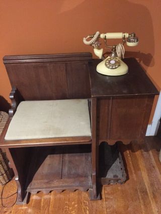 Unique Antique/vintage Carved Wood Gossip Telephone Table Bench Chair