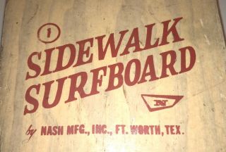 Vintage Nash Sidewalk Surfboard - Red Number 1 - 1960’s Skateboard