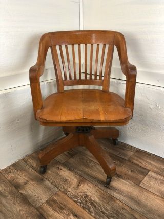 Solid Oak Contoured Swivel Office Chair Milwaukee Chair Company