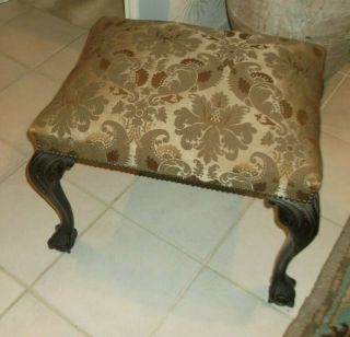 Antique Mahogany Ball & Claw Foot Upholstered Stool