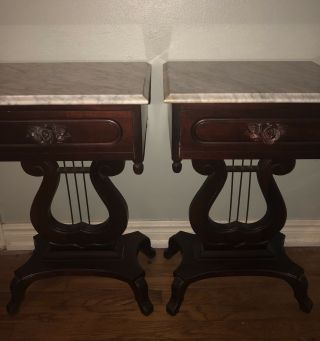 Antique Marble Top Mahogany End Tables