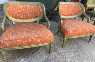 French Country Victorian Ladies Parlor Chairs Wide Seats 26” W Curved Back