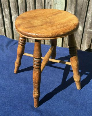 Antique Stool With Turned Legs And Stretchers,  19th Century