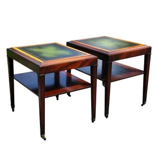 Antique Neo Classical Walnut Leather Top End Tables By Ferguson