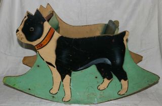 Vintage All Wood Folk Art Boston Terrier Child 