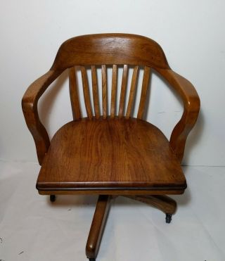 Antique Boling Chair Co Walnut Wood Swivel Banker Office Chair Gunlocke Style