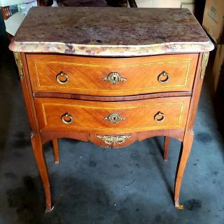French Antique End Table With Marble Top