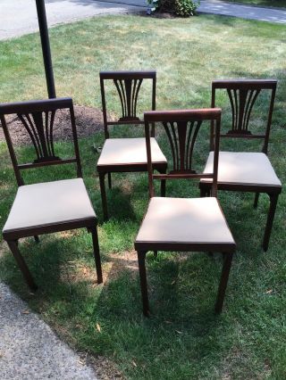 Set Of 4 Leg - O - Matic Folding Wood Chairs Airstream Trailer Mid Century Vintage