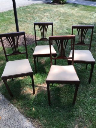 Set Of 4 Leg - O - Matic Folding Wood Chairs Airstream Trailer Mid Century Vintage 2