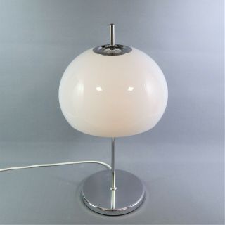 Vintage Guzzini Style White Acrylic & Chrome Mushroom Table Lamp 1970 