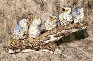 Ceramic Blue Song Birds On A Log / Branch