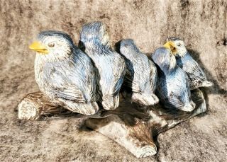 CERAMIC BLUE SONG BIRDS ON A LOG / BRANCH 3