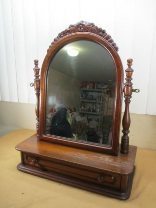 Antique Victorian Wood Swivel Chest Dresser Mirror W/ Single Glove Drawer 1920 