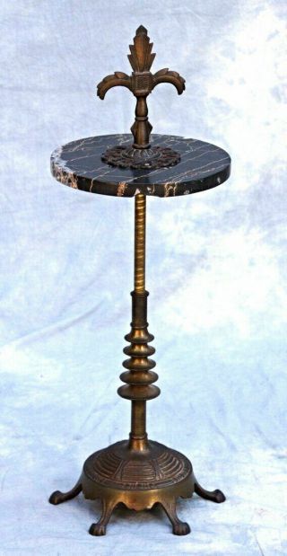 Antique Fleur - De - Lis Iron Marble Accent Side End Table Smoking Stand Pedestal