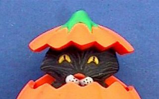 Hallmark PIN Halloween Vintage WIND UP PUMPKIN Pop Up CAT BLACK JOL Holiday ASis 3