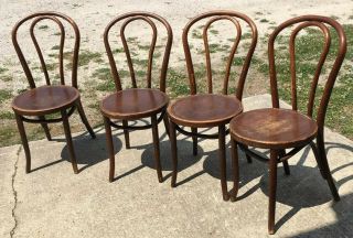 Set Of 4 Antique Bentwood Parlor Chairs Cafe Bistro Thonet Style Cane Plus,