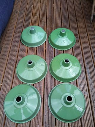 6 Vintage Large 16 " X 7 " Green Industrial Enamel Lamp Shades Chains Fittings