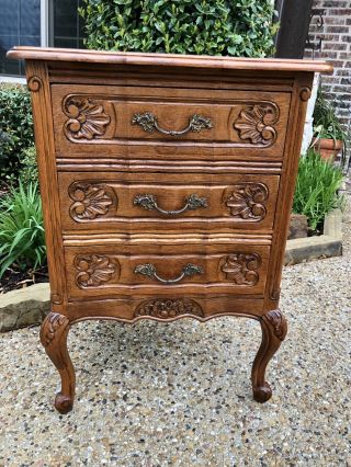 Antique French Oak Louis Xv Style Serpentine 3 - Drawer Chest Nightstand Petite