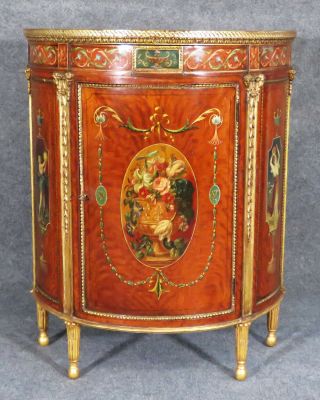 Rare 1790s Era Period English Adams Painted Tall Satinwood Commode Foyer Cabinet
