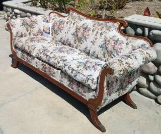 Vintage Duncan Phyfe Style Carved Wood Sofa