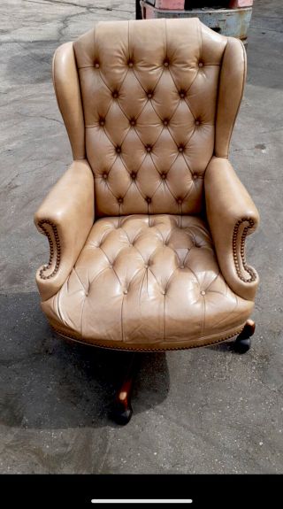 Vintage Schafer Brothers Tufted Leather Desk Chair Beige/tan Color