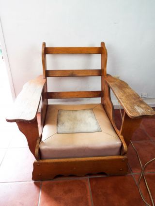 Vintage 1940 50s Cushman Oak Paddle Arm Lounge Chair Craftsman Style Retro Lodge
