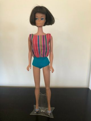 Vintage 1965 American Girl Barbie Brunette With Swimsuit & Bendable Legs